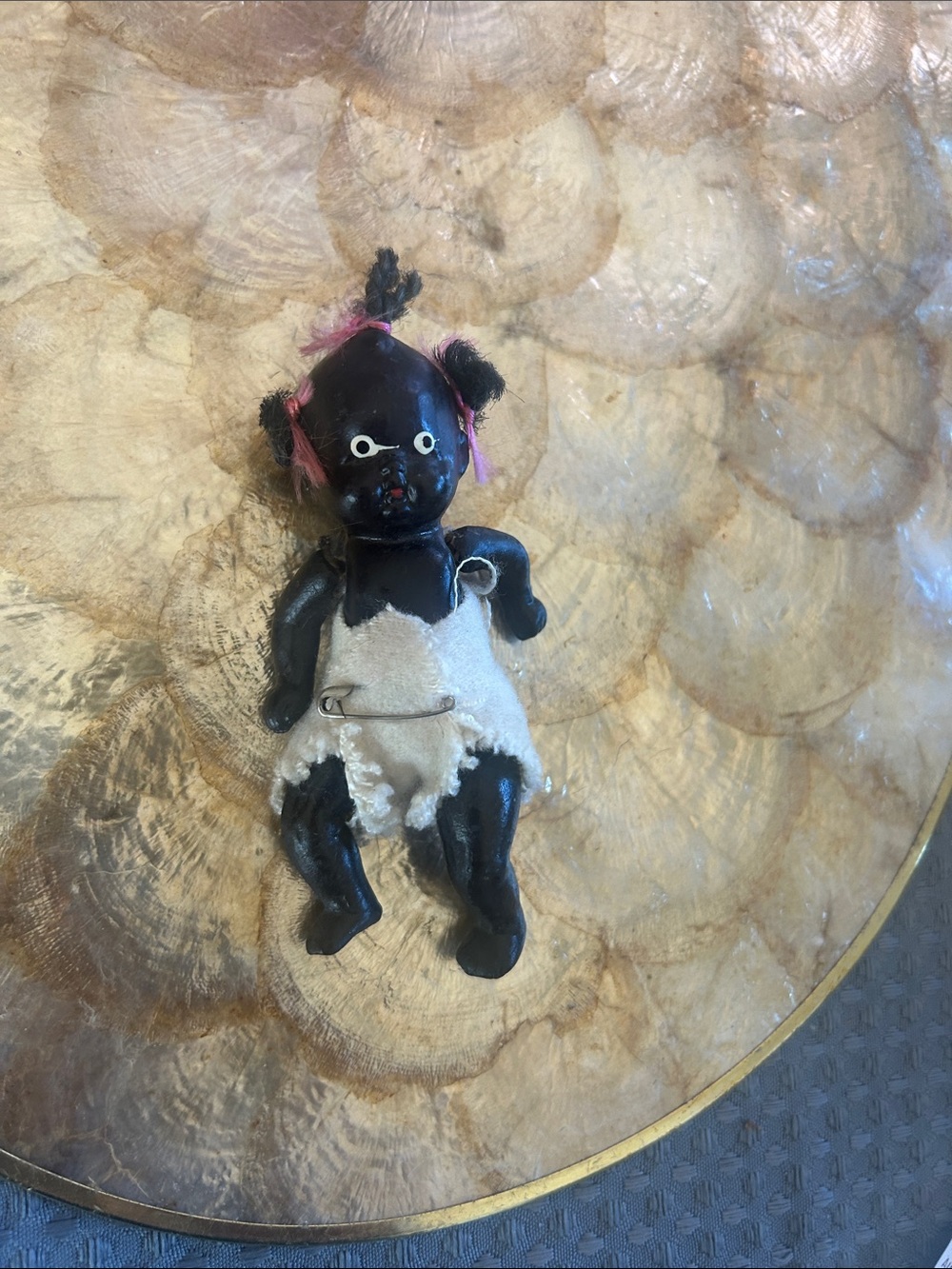 Vintage Black Miniature Doll with White Fabric Outfit - Picture 2 of 4